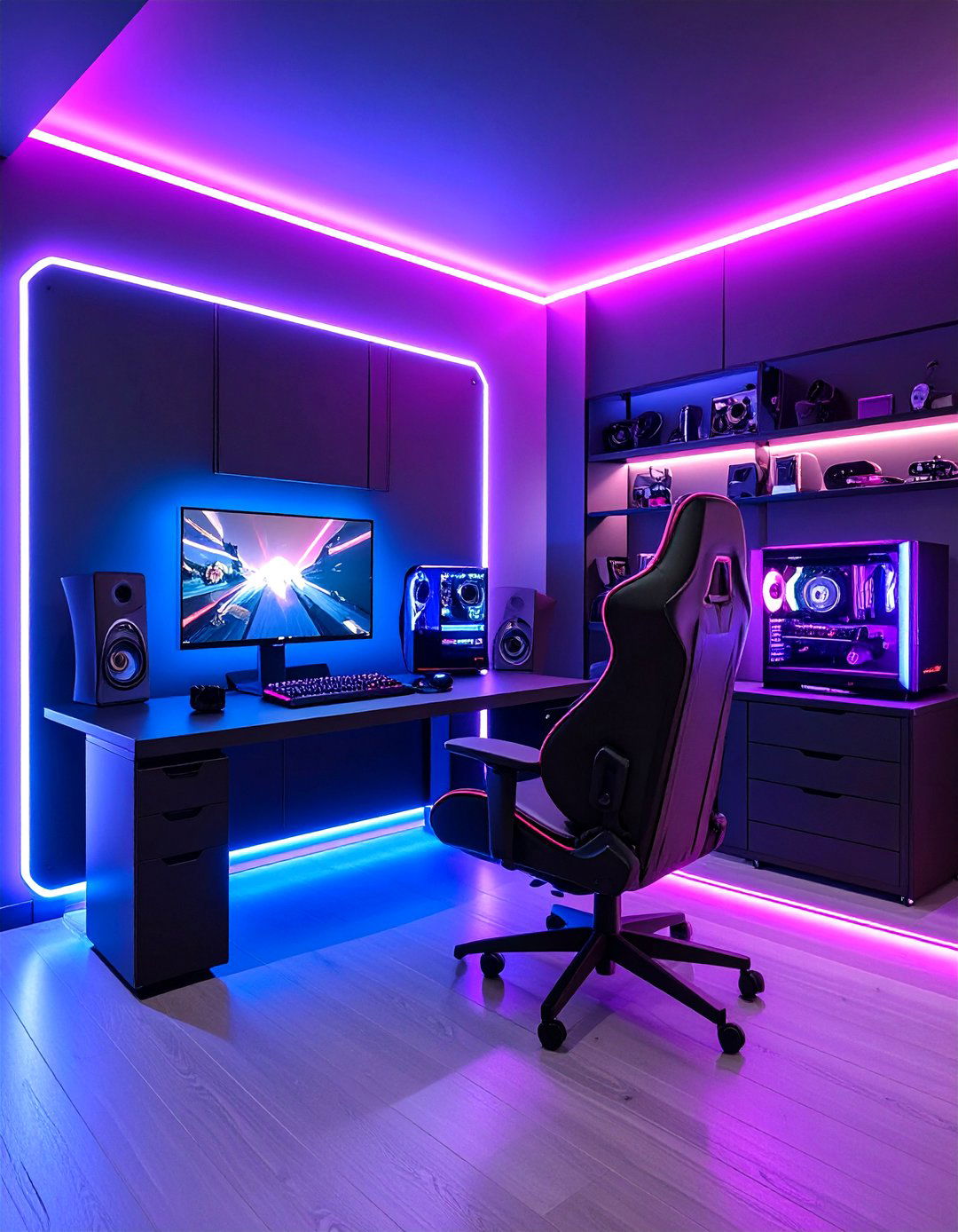 Cyberpunk Gaming Station - 24 Anime Room Ideas