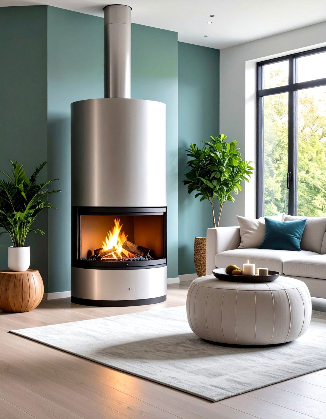 Cylindrical Metal Chimney Fireplace - 24 Mid-century Modern Fireplace Ideas