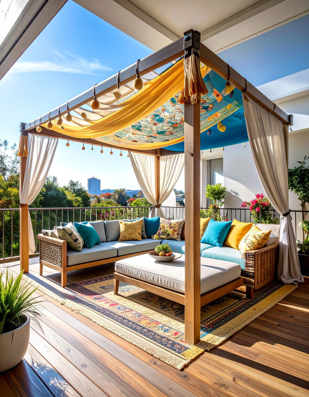 DIY Fabric Canopy with Rope Systems - 24 Balcony Shade Ideas