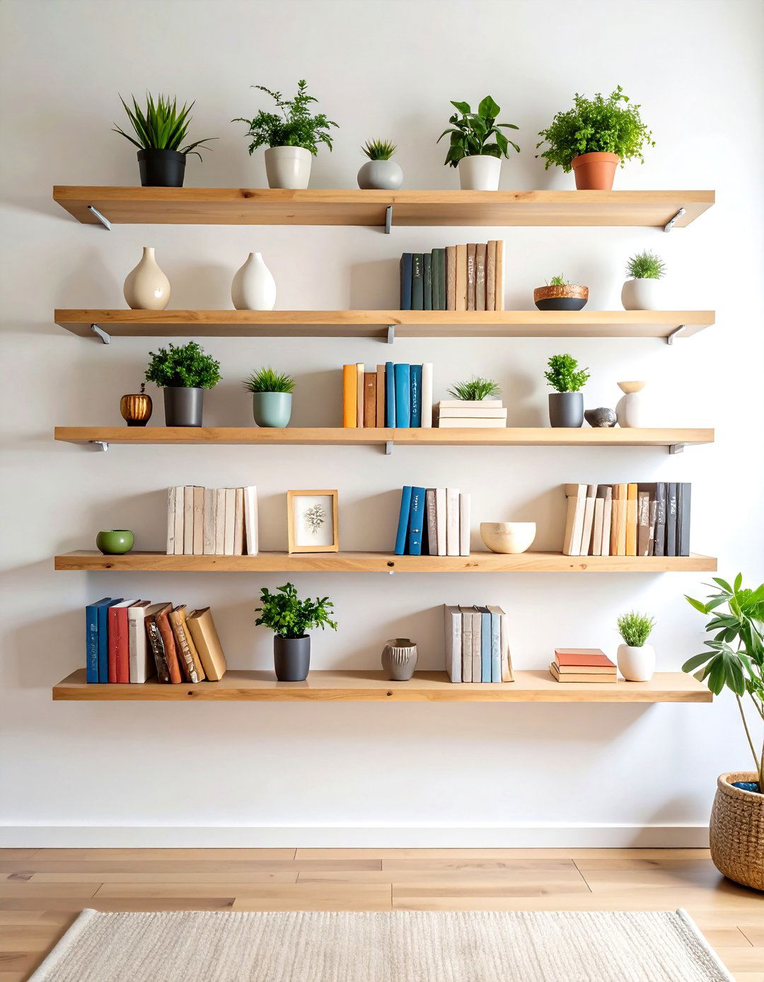 DIY Floating Shelves Display System - 24 Budget Apartment Living Room Ideas