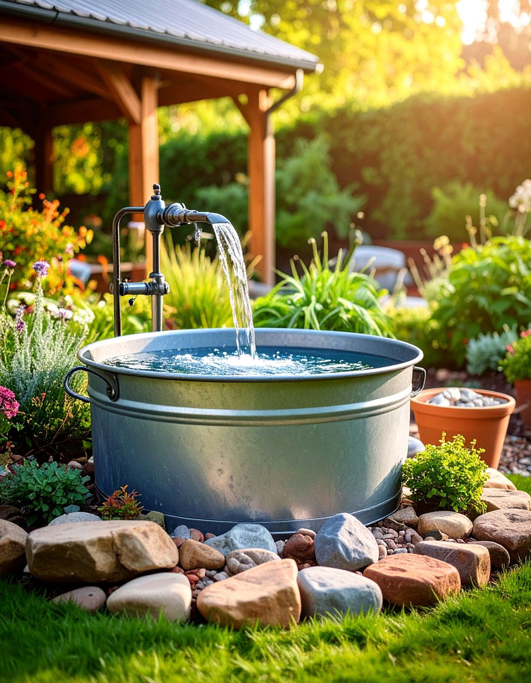 DIY Galvanized Tub Fountain - 24 Backyard Fountain Ideas
