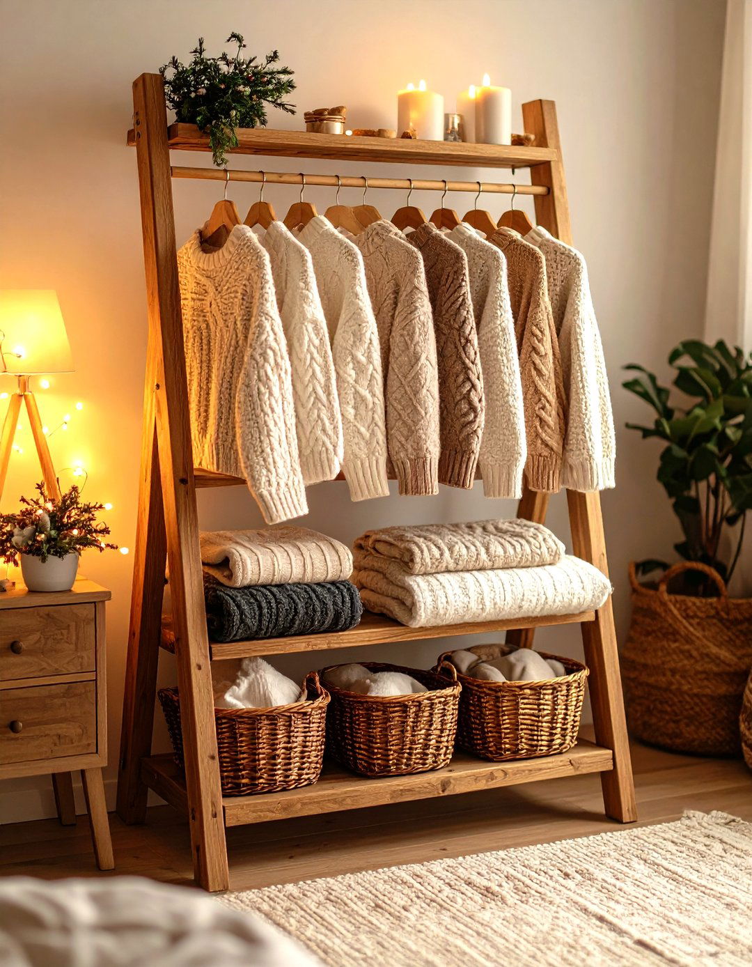 DIY Ladder Storage Display with Rustic Charm - 24 sweater storage ideas