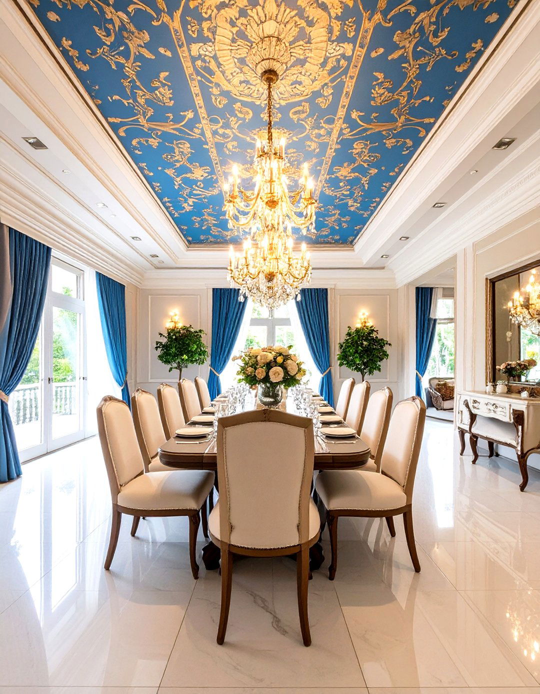 Damask Pattern Ceiling Elegance - 24 Ceiling Wallpaper Ideas