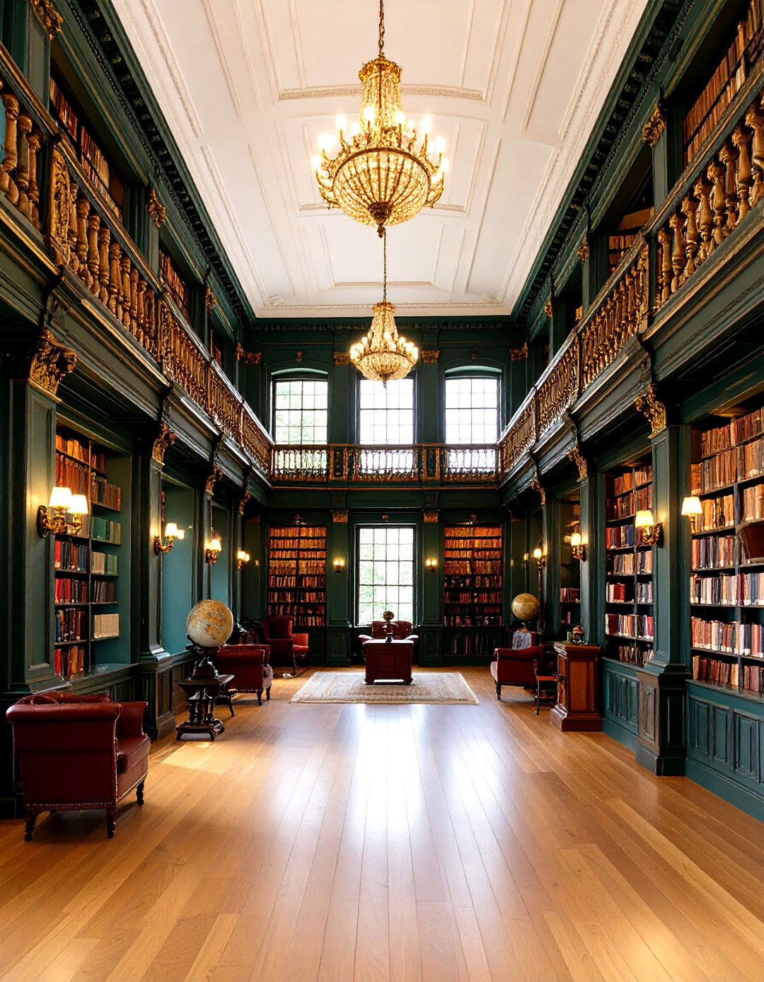Dark Academia Forest Green Library with Brass Fixtures - 24 Dark Green Home Library Ideas and Inspiration