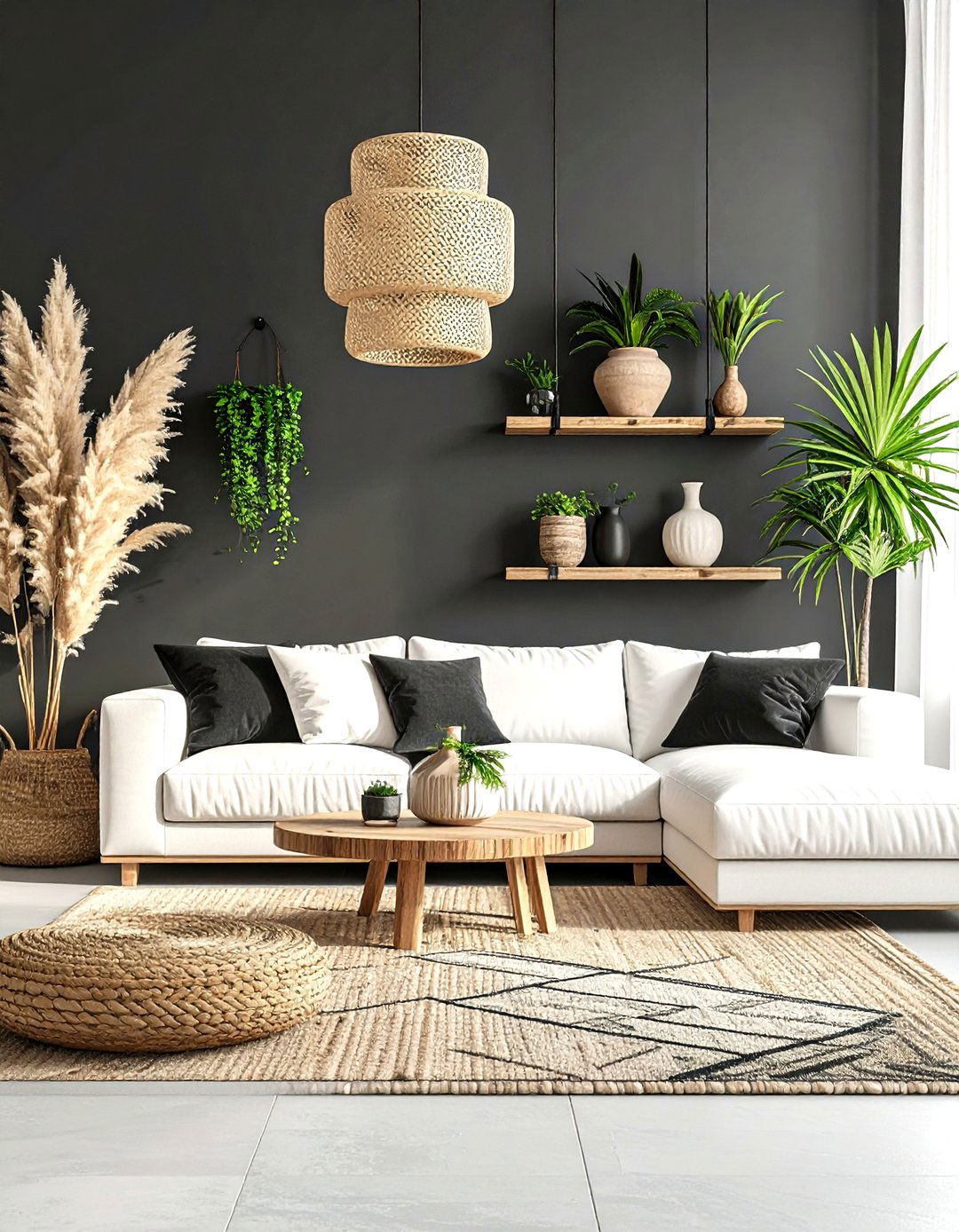 Dark Accent Wall Sanctuary - 24 Black and White Boho Living Room Ideas