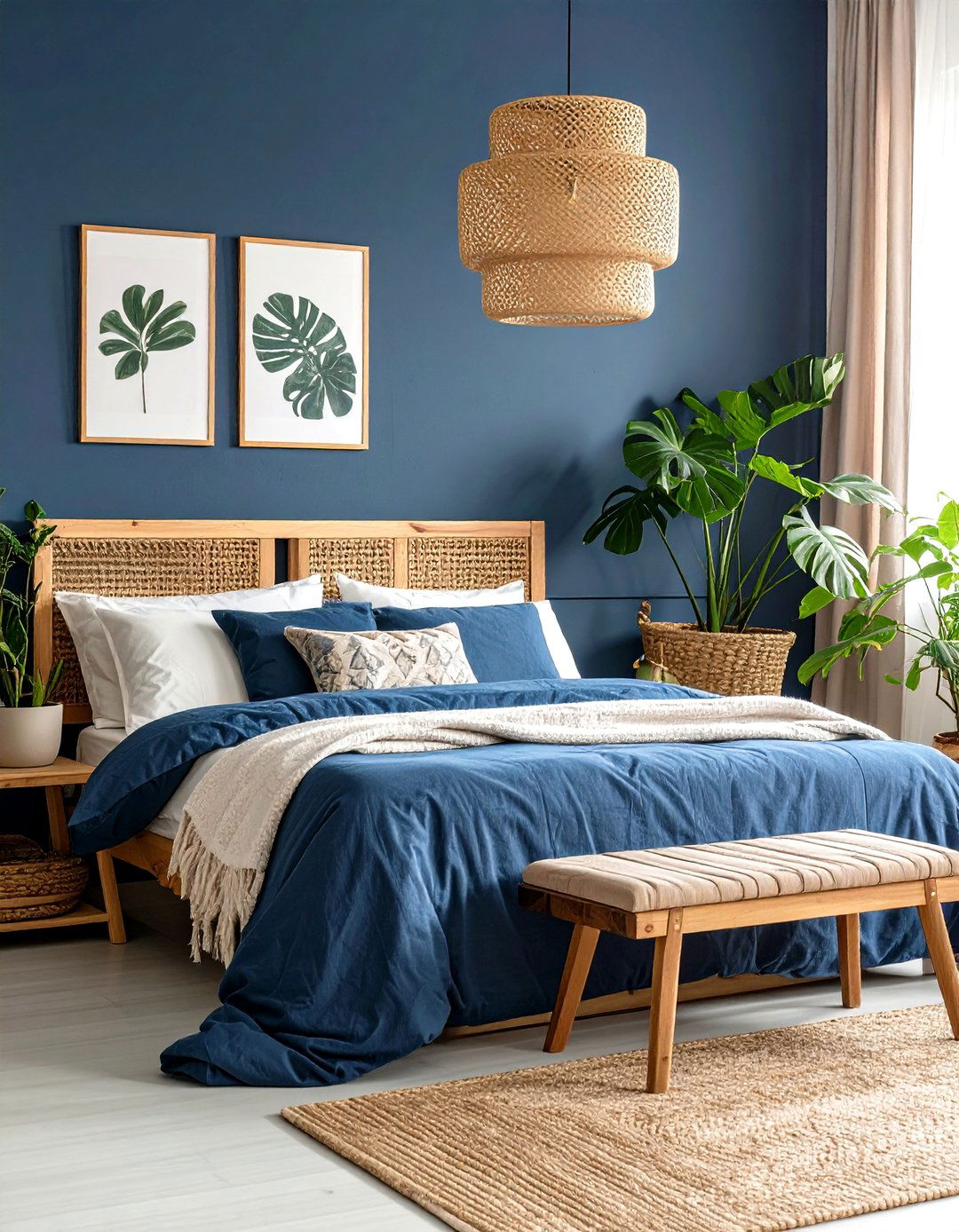 Dark Blue Botanical Retreat - 24 Moody Blue Bedroom Ideas