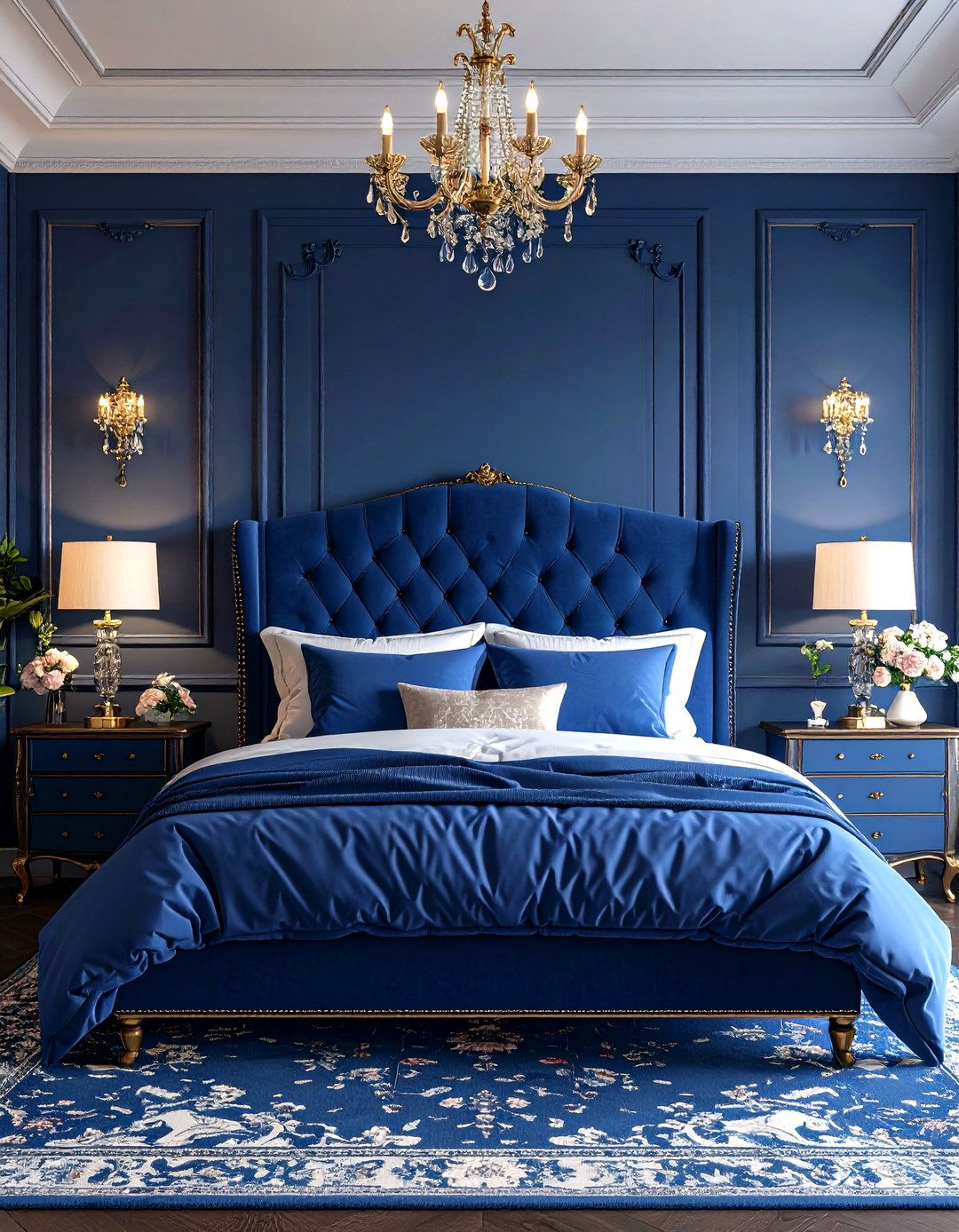 Dark Blue Feminine Bedroom Elegance - 24 Dark Blue Bedroom Ideas