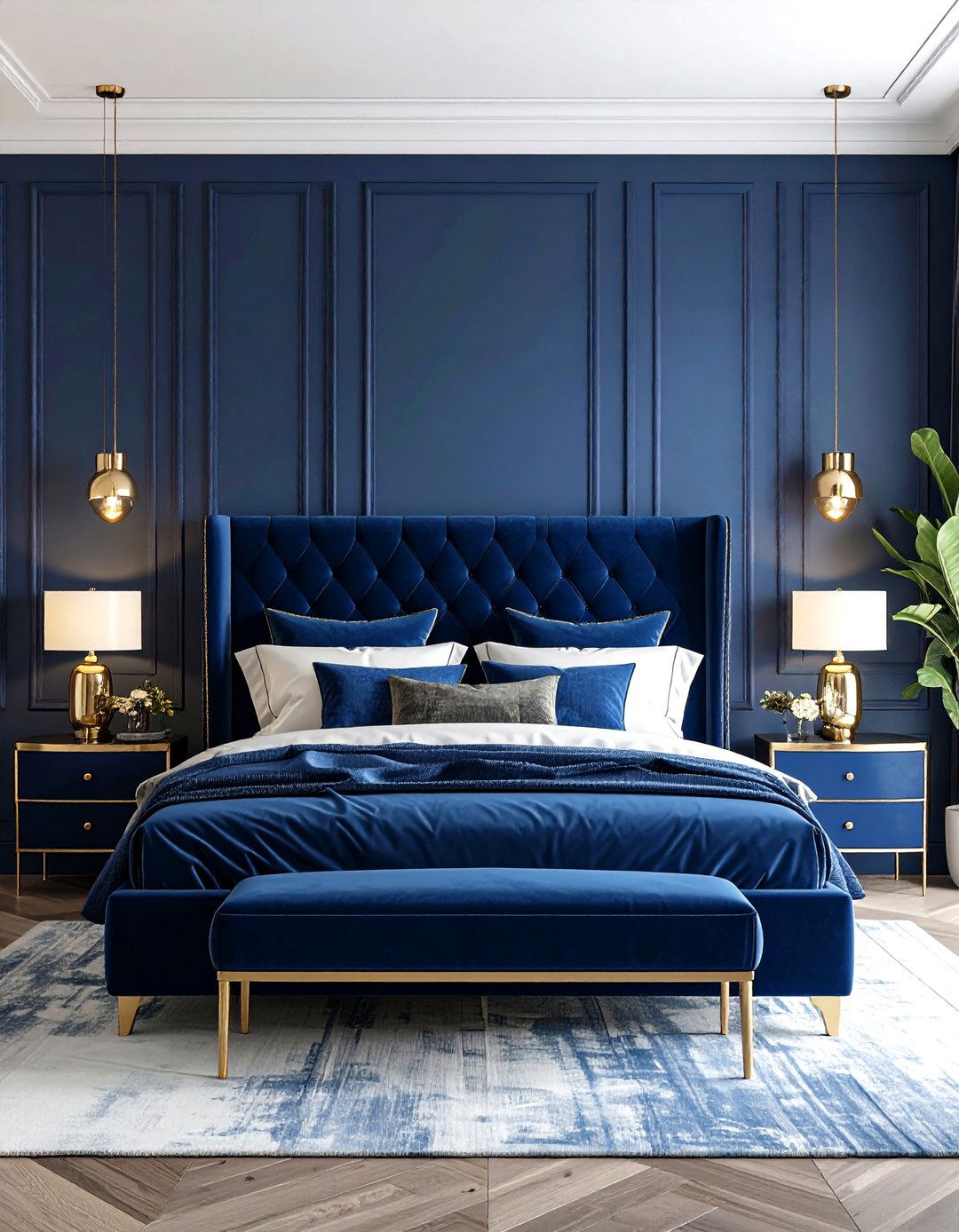 Dark Blue Velvet Luxury Bedroom - 24 Dark Blue Bedroom Ideas
