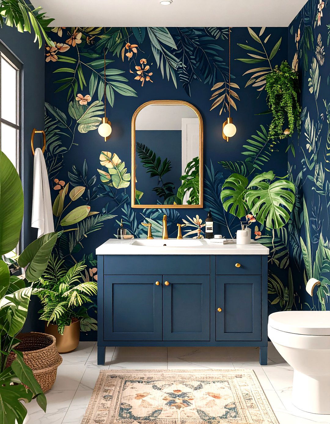 Dark Botanical Wallpaper Design - 24 black powder room ideas