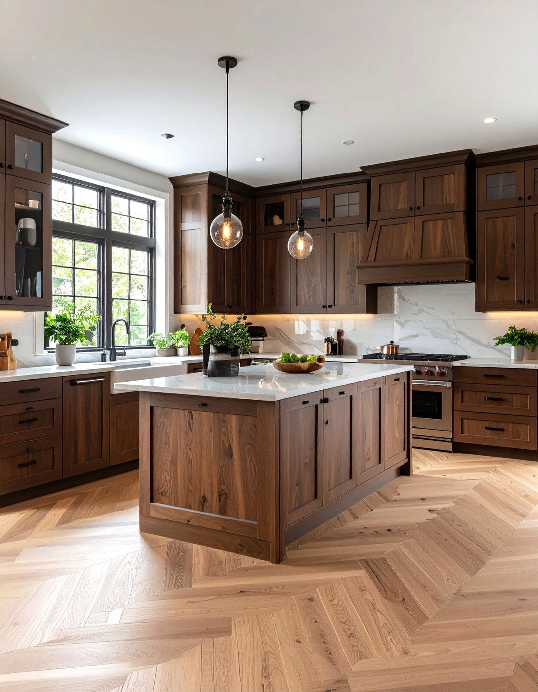 Dark Brown Cabinets with Light Flooring - 24 Dark Kitchen Ideas