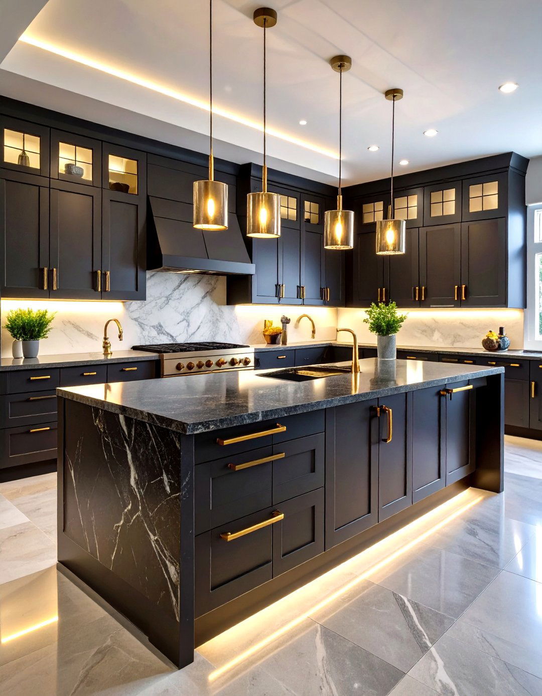 Dark Charcoal Cabinets with Black Granite Countertops - 24 Gray and Black Kitchen Ideas