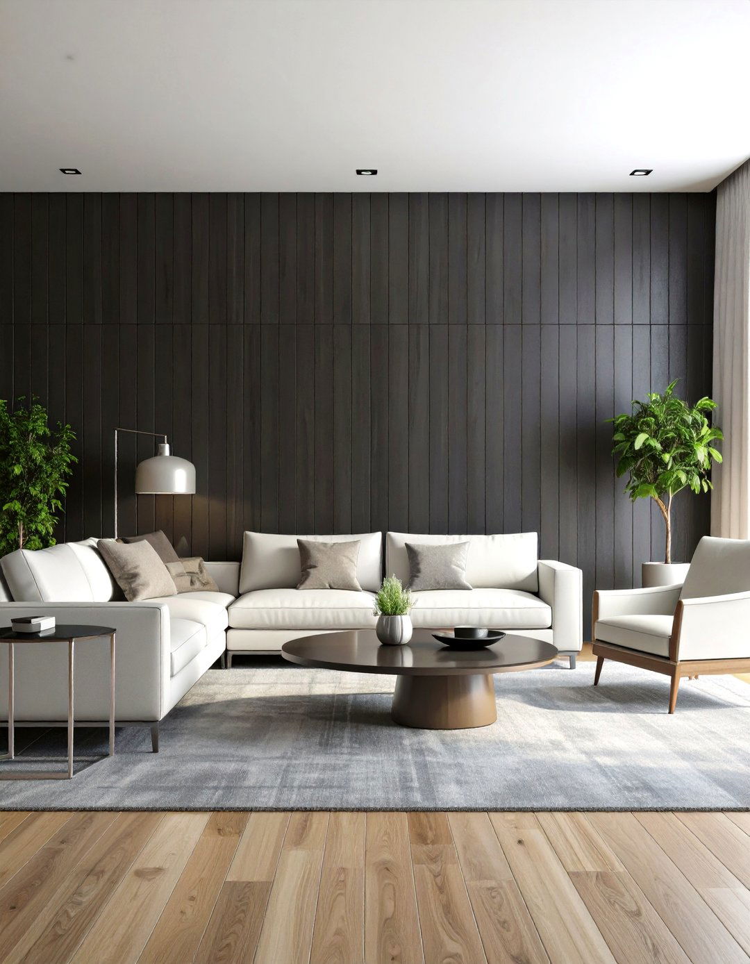 Dark Charcoal Shiplap Statement Wall - 24 Shiplap Living Room Ideas