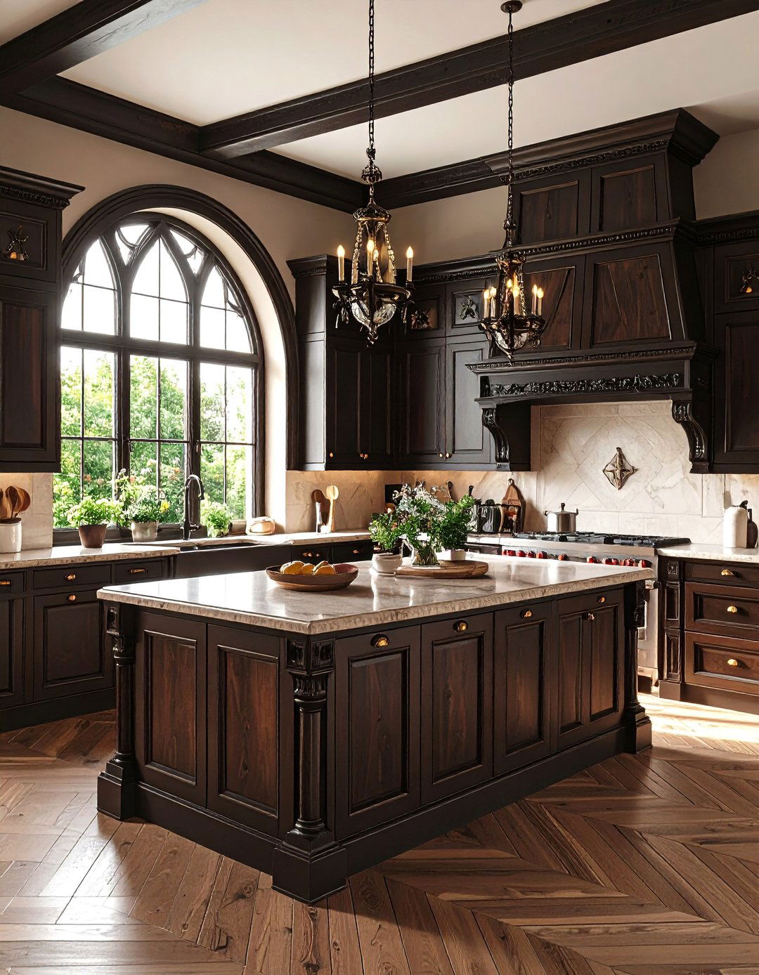 Dark Espresso Gothic Kitchen - 24 Brown Kitchen Ideas