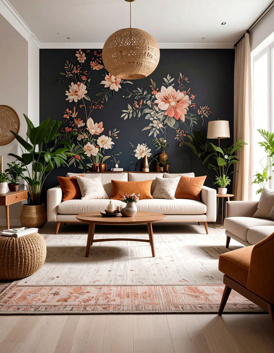 Dark Floral Wallpaper Boho Living Room - 24 Moody Boho Living Room Ideas