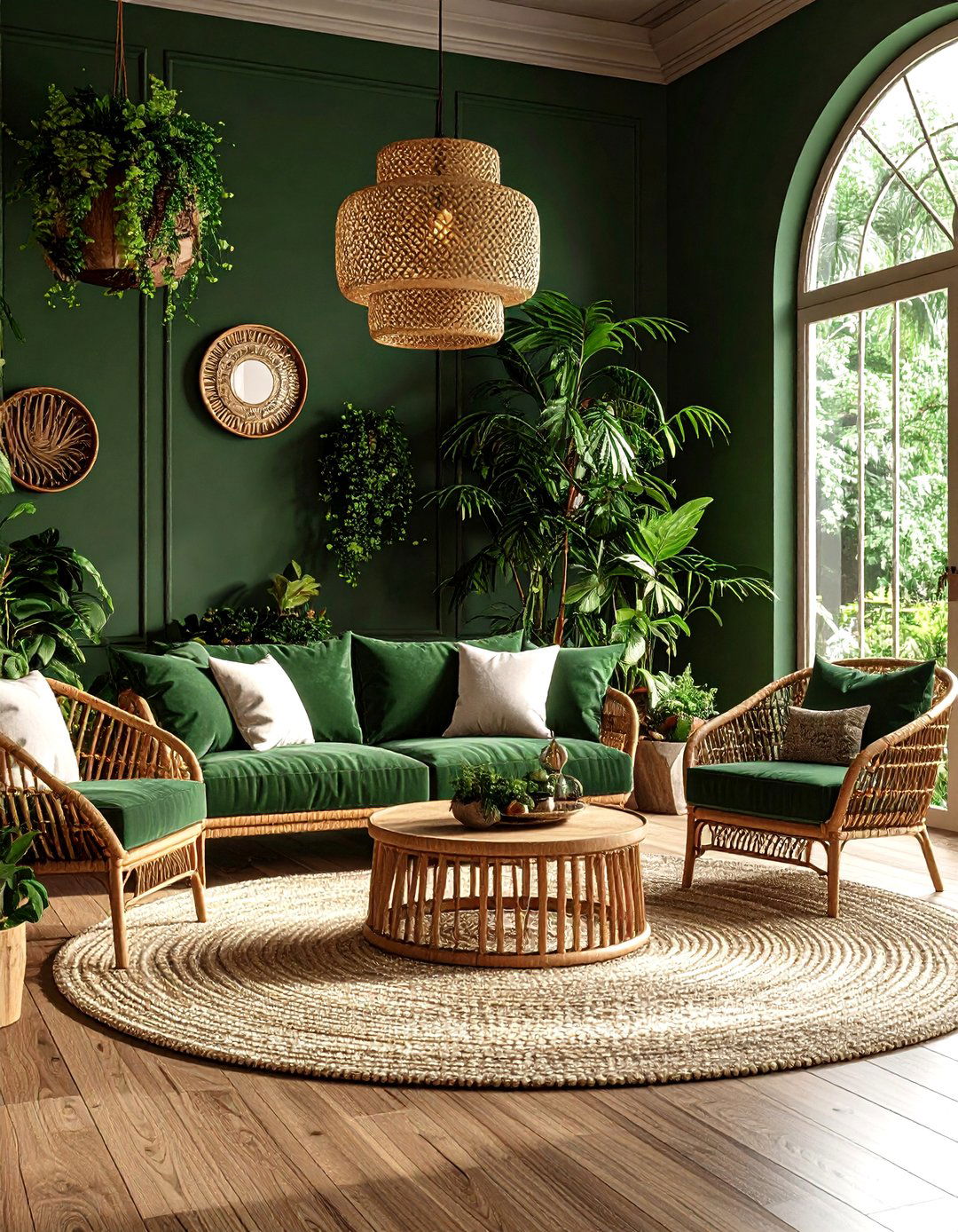 Dark Forest Green Botanical Living Room - 24 Dark Living Room Ideas