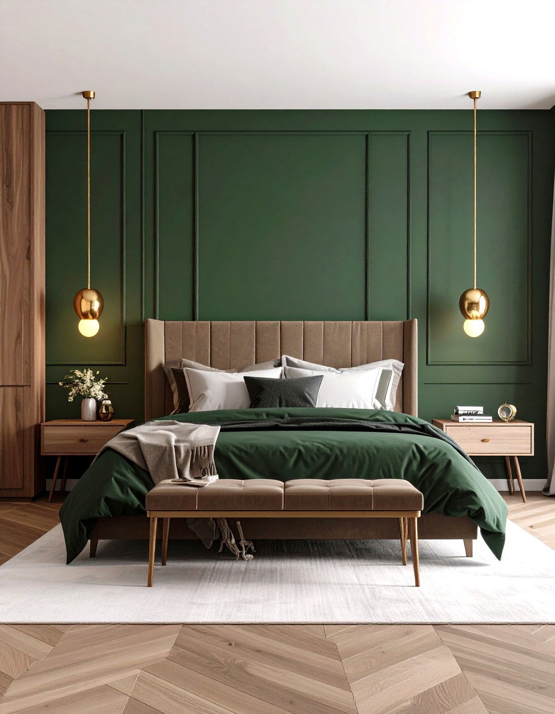 Dark Forest Green Painted Accent Wall - 24 Bedroom Accent Wall Ideas