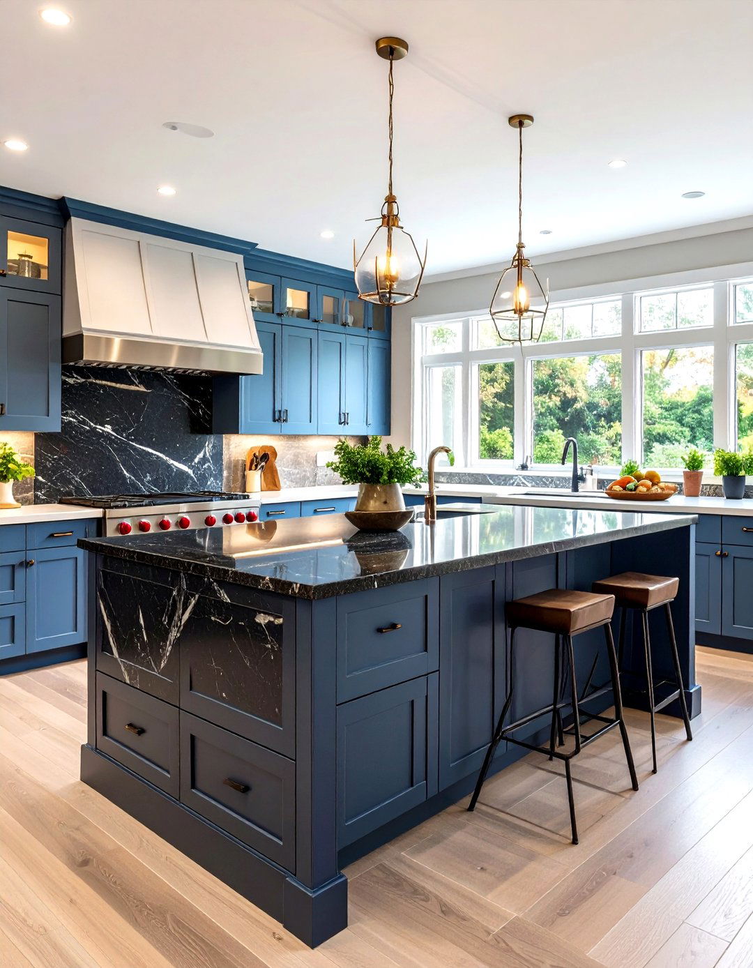 Dark Granite Waterfall Island with Storage - 24 Waterfall Kitchen Island Ideas