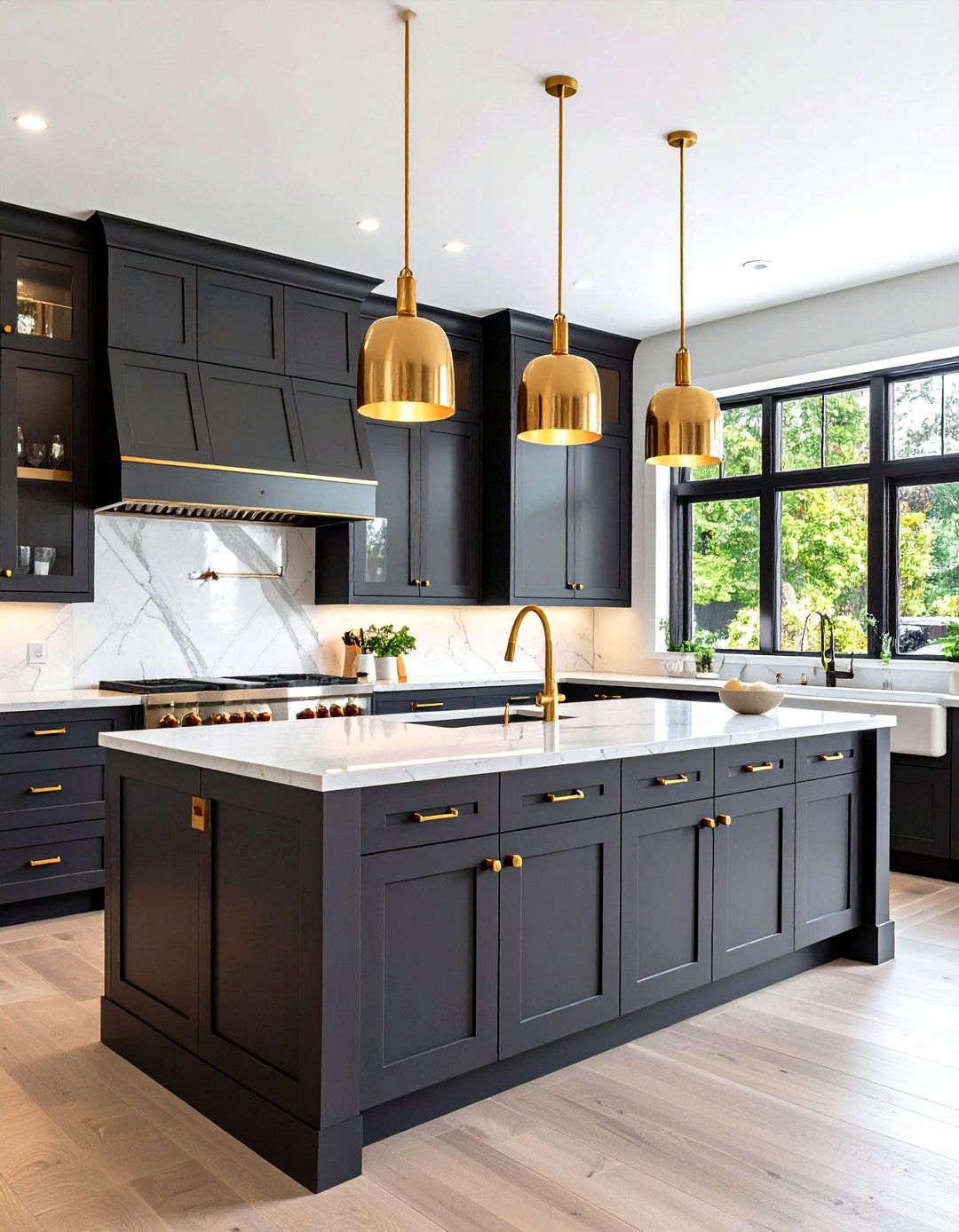 Dark Gray Kitchen Cabinets with Brass Hardware - 24 Gray Kitchens