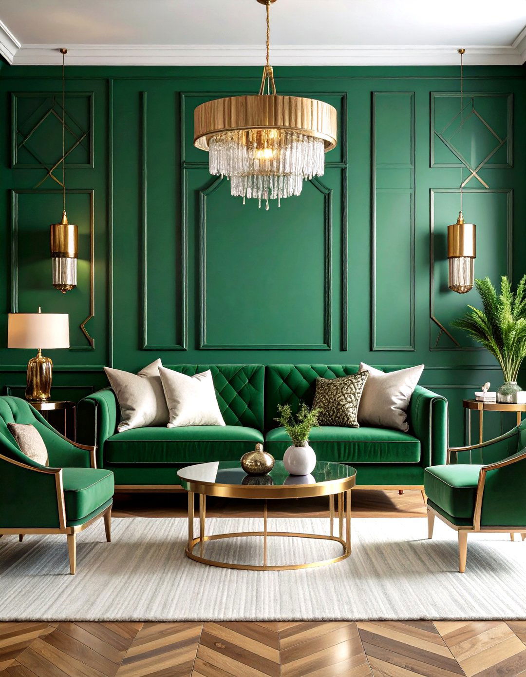 Dark Green Art Deco Glamour - 24 Dark Green Living Room Ideas