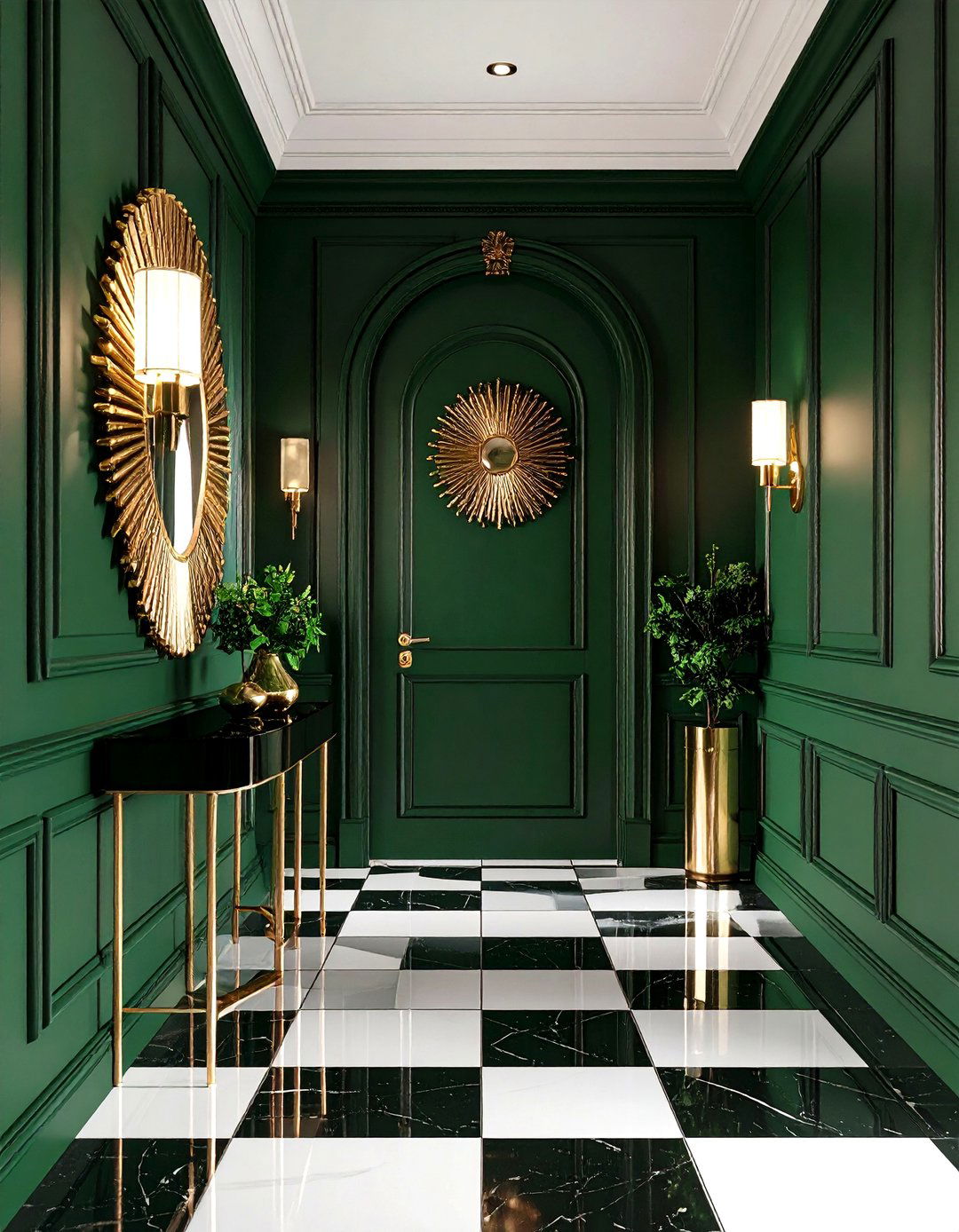 Dark Green Art Deco Hallway - 24 Green Hallway Ideas
