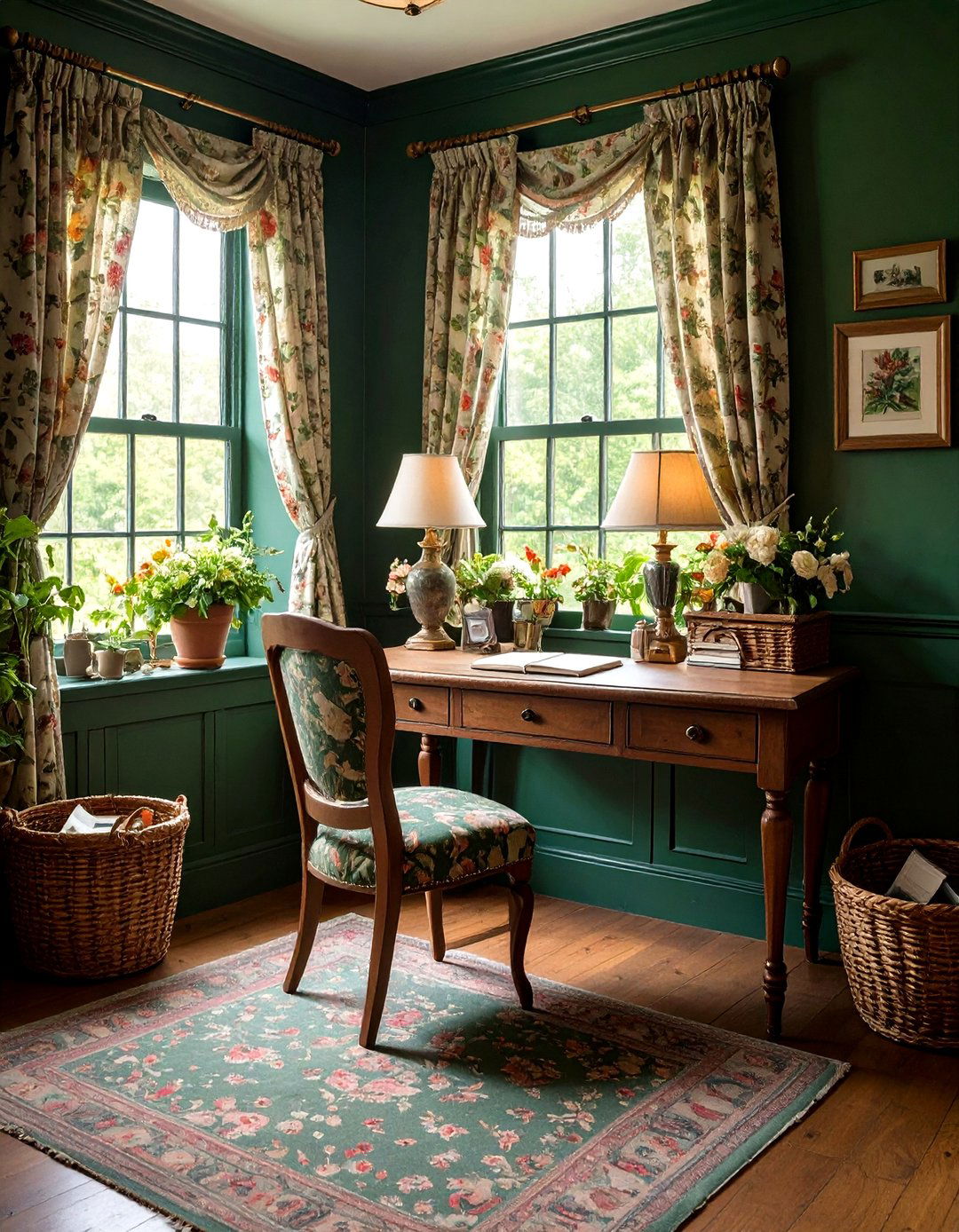 Dark Green Cottage Office Nook - 24 Dark Green Home Office Ideas