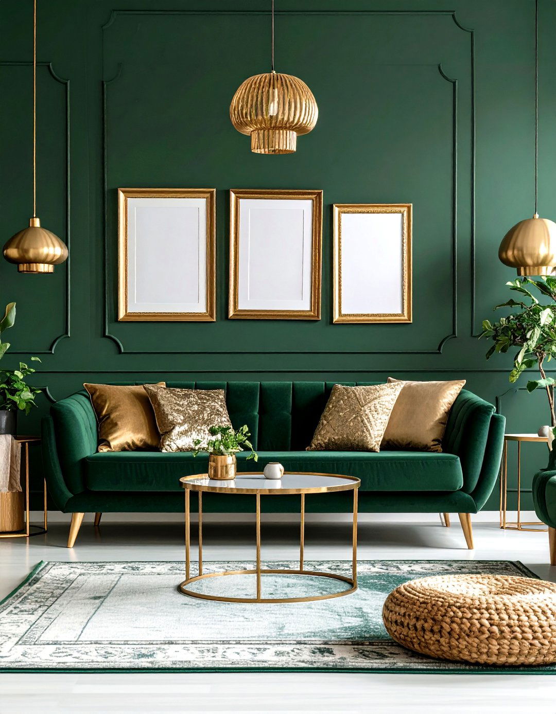 Dark Green Feature Wall with Gold Hardware