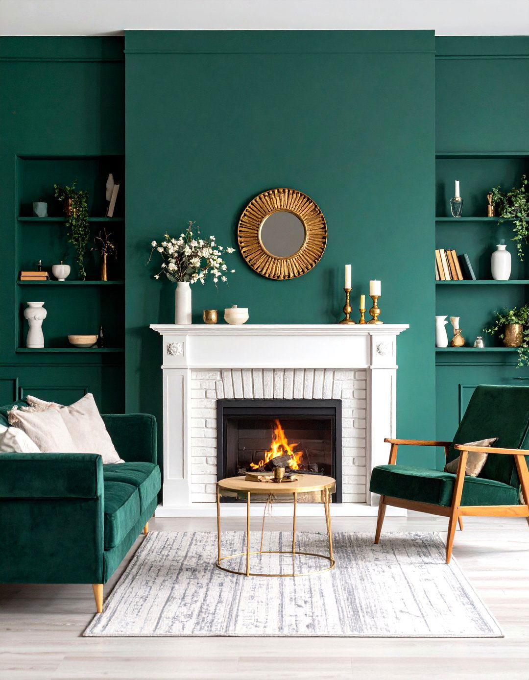 Dark Green Fireplace Feature Wall - 24 Dark Green Accent Wall Ideas