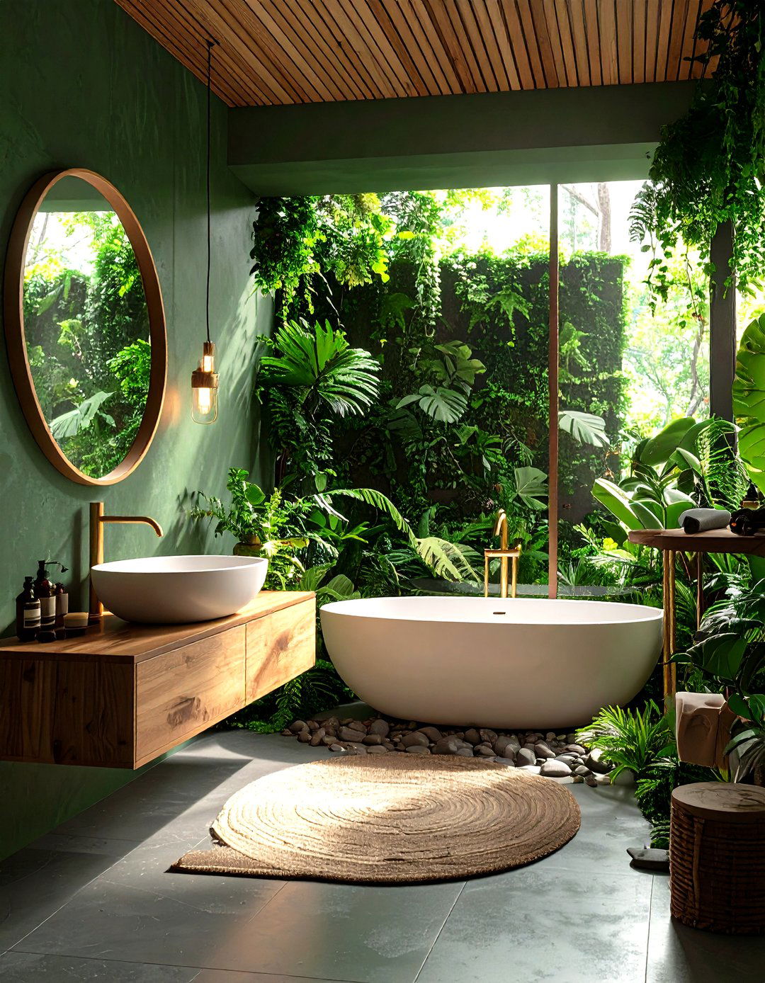 Dark Green Forest Bathroom Oasis - 24 Dark Bathroom Ideas