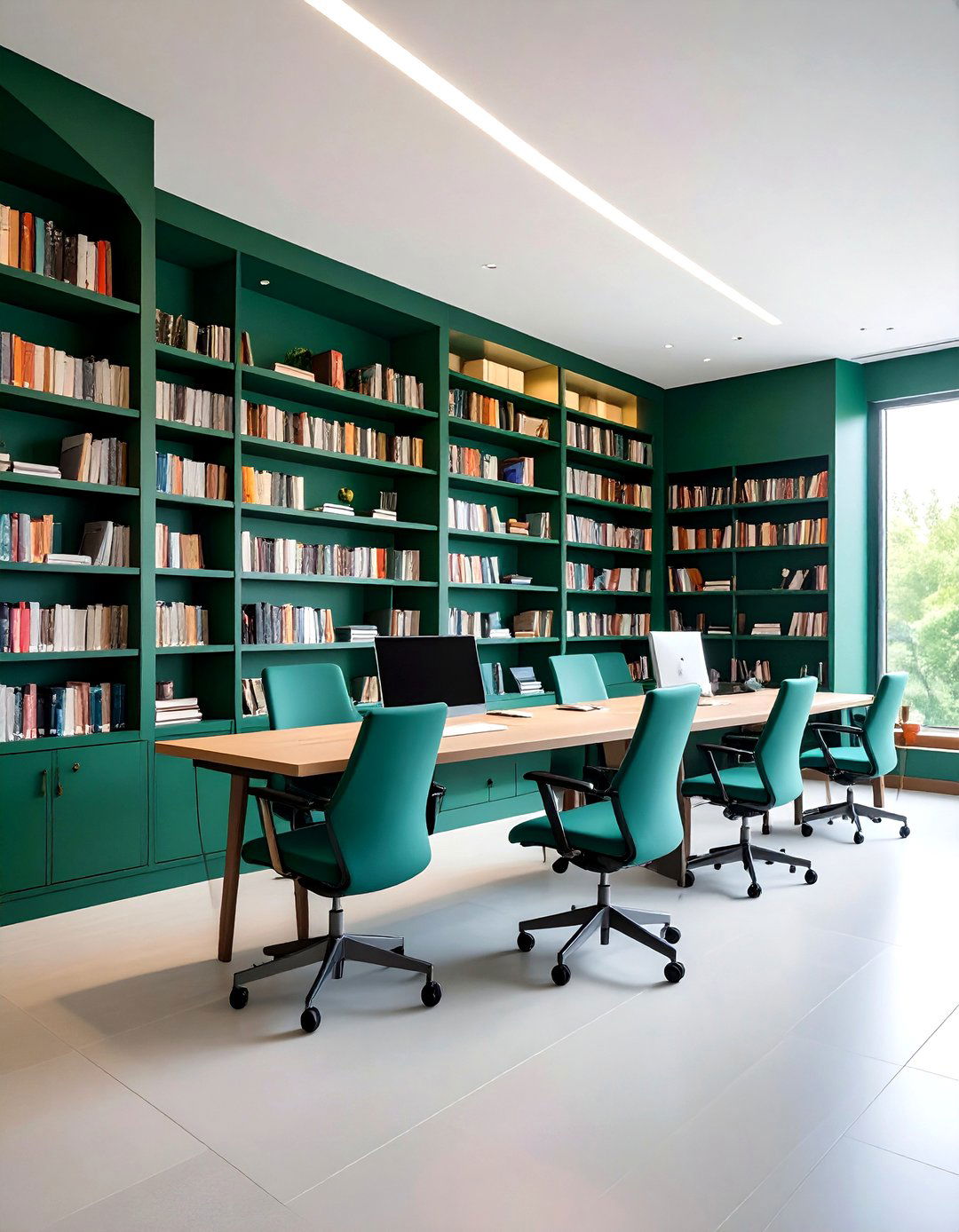 Dark Green Home Office Library Combination - 24 Dark Green Home Office Ideas