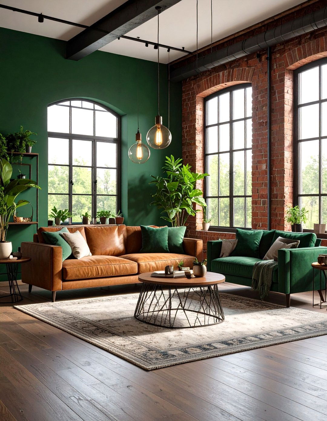 Dark Green Industrial Style Living Room - 24 Dark Green Living Room Ideas