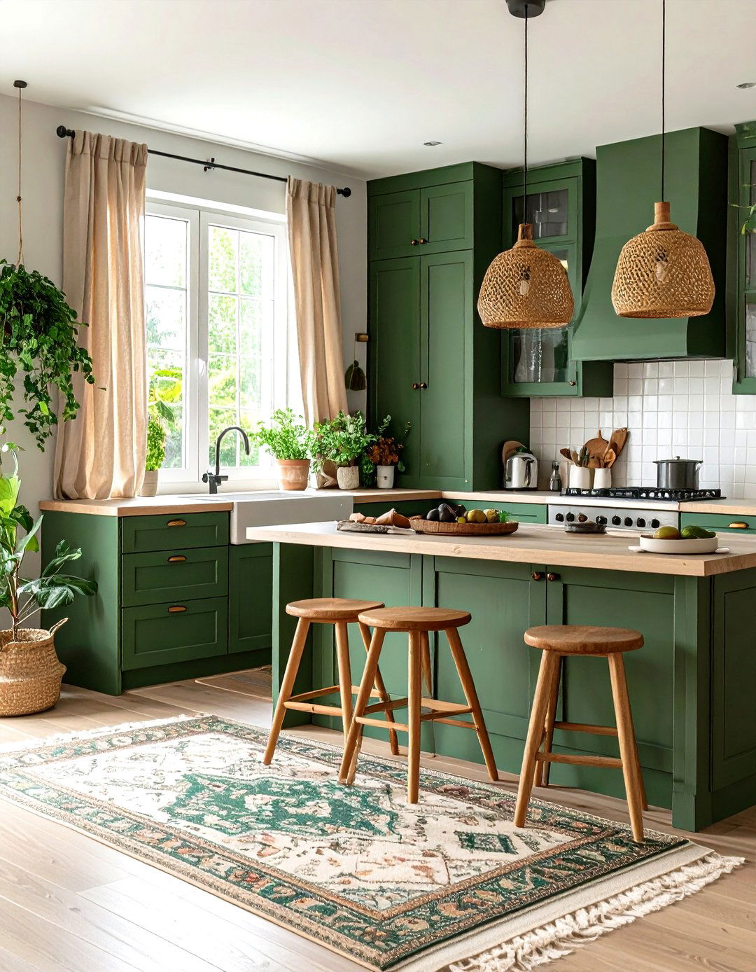 Dark Green Kitchen Textile Accents - 24 Dark Green Kitchen Ideas