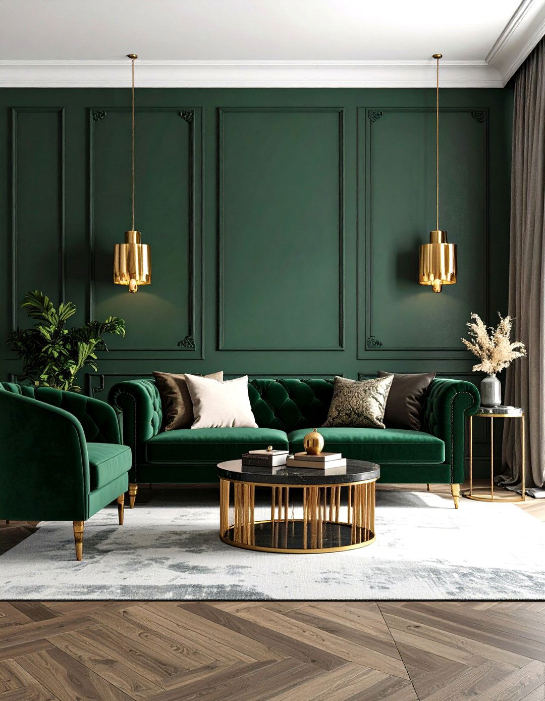 Dark Green Moody Maximalism - 24 Green Living Room Ideas