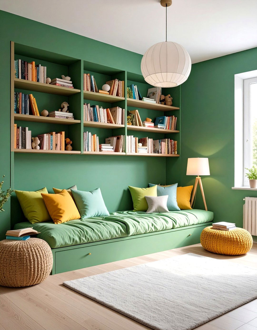 Dark Green Reading Nook Corner - 24 Dark Green Nursery Ideas