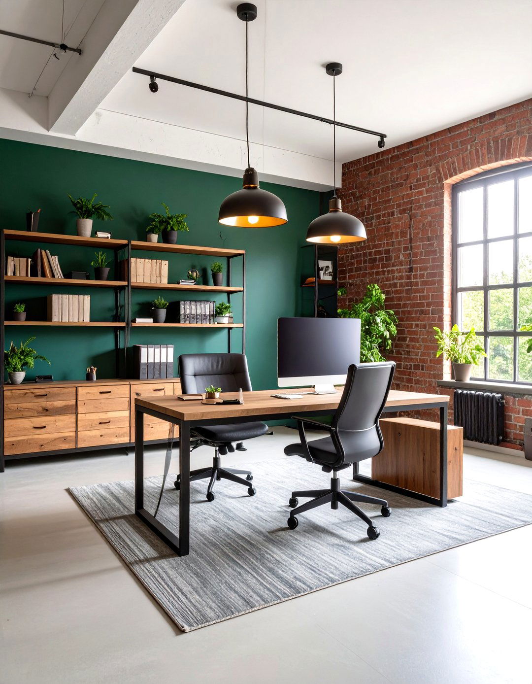Dark Green Scandinavian Industrial Fusion Office - 24 Dark Green Home Office Ideas