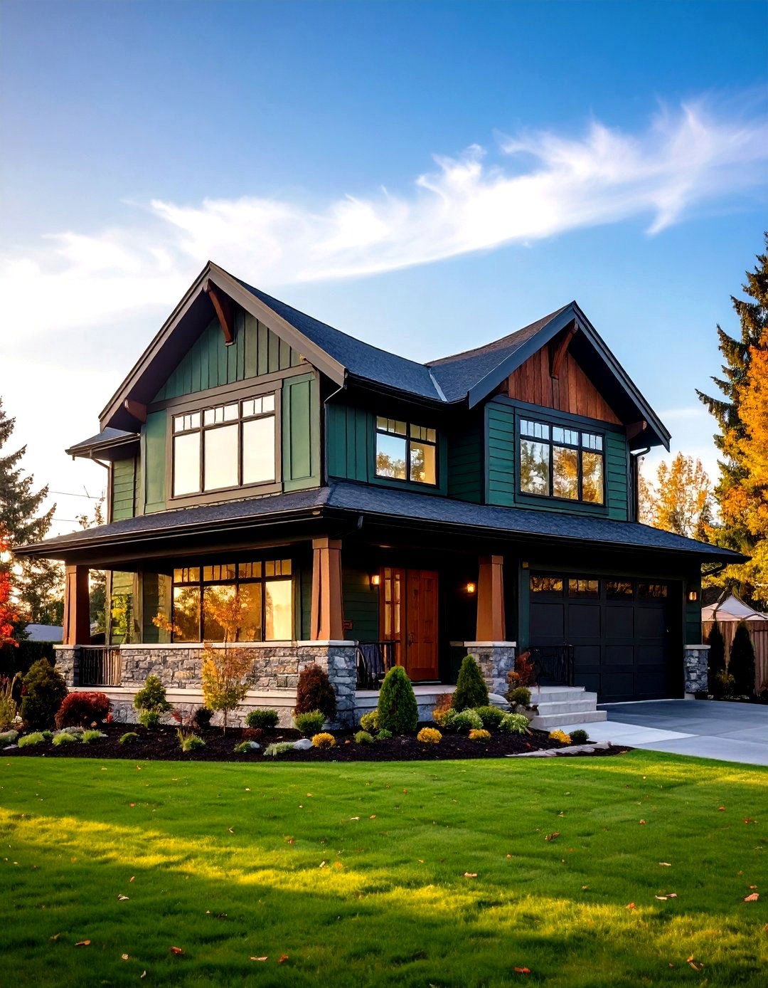 Dark Green Split Level Design - 24 Dark Green Exterior Ideas