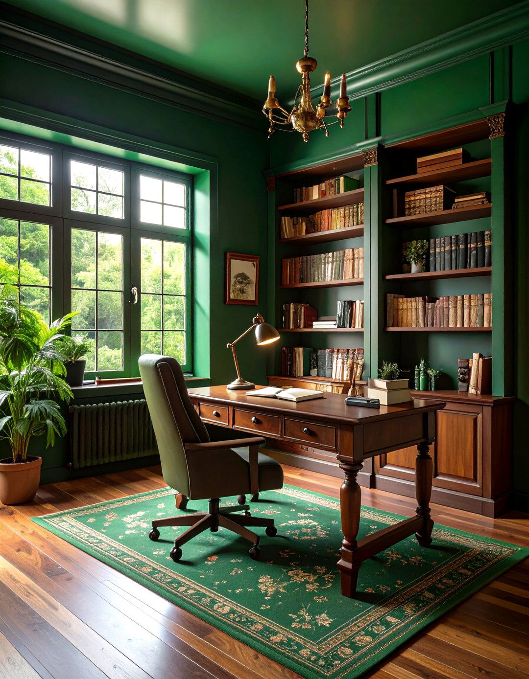 Dark Green Writing Retreat Office - 24 Dark Green Home Office Ideas