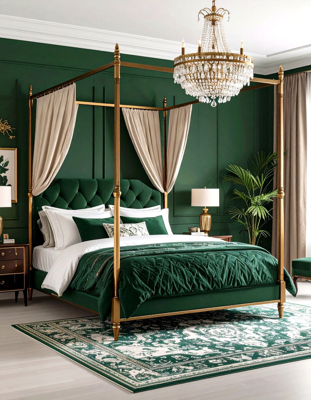 Dark Green and Gold Traditional Bedroom with Classic Elegance - 24 Dark Green Bedroom Ideas