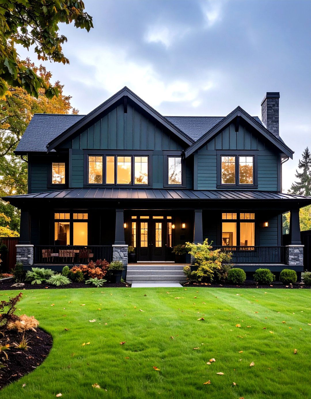 Dark Green with Black Trim - 24 Dark Green Exterior Ideas