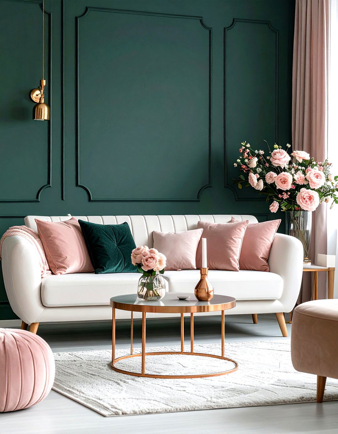 Dark Green with Blush Pink Accents - 24 Dark Green Accent Wall Ideas