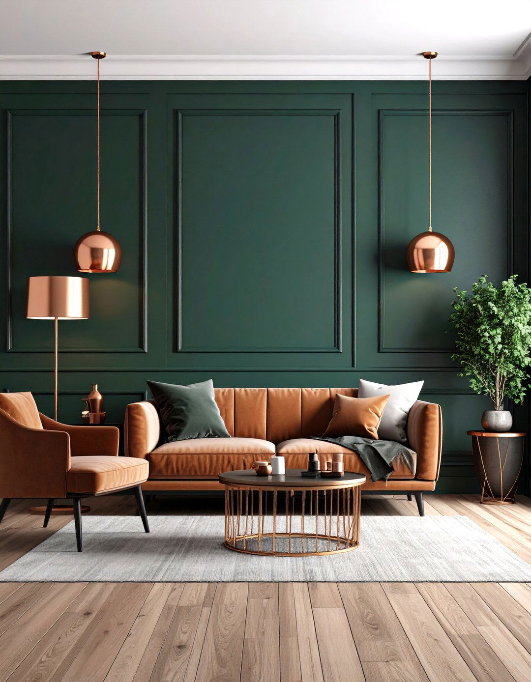 Dark Green with Copper Accents - 24 Dark Green Living Room Ideas