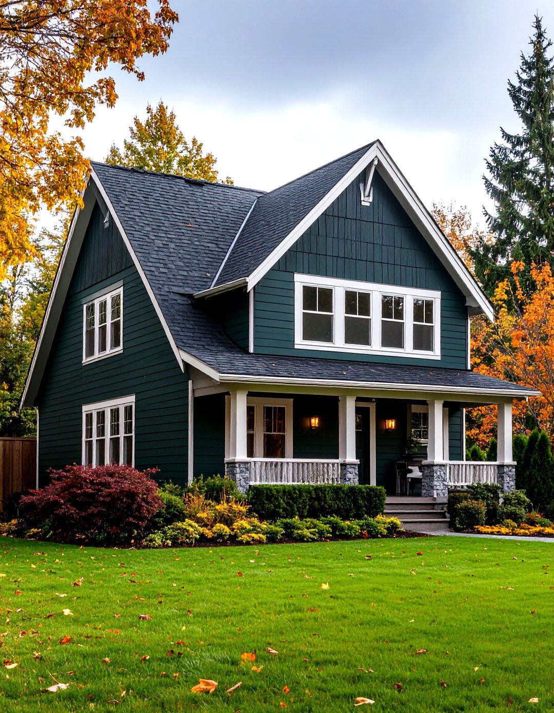 Dark Green with Gray Roof - 24 Dark Green Exterior Ideas