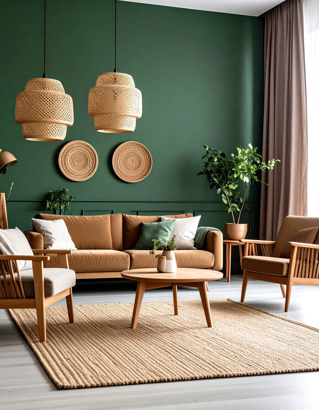 Dark Green with Natural Wood Elements - 24 Dark Green Living Room Ideas