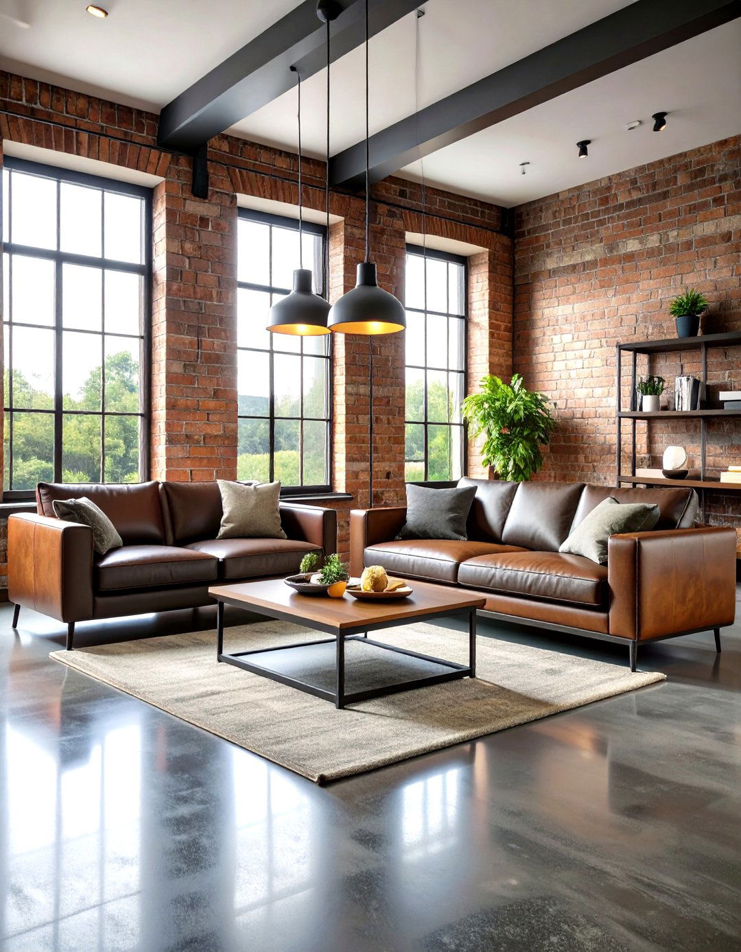 Dark Grey Concrete Industrial Living Room - 24 grey flooring living room ideas