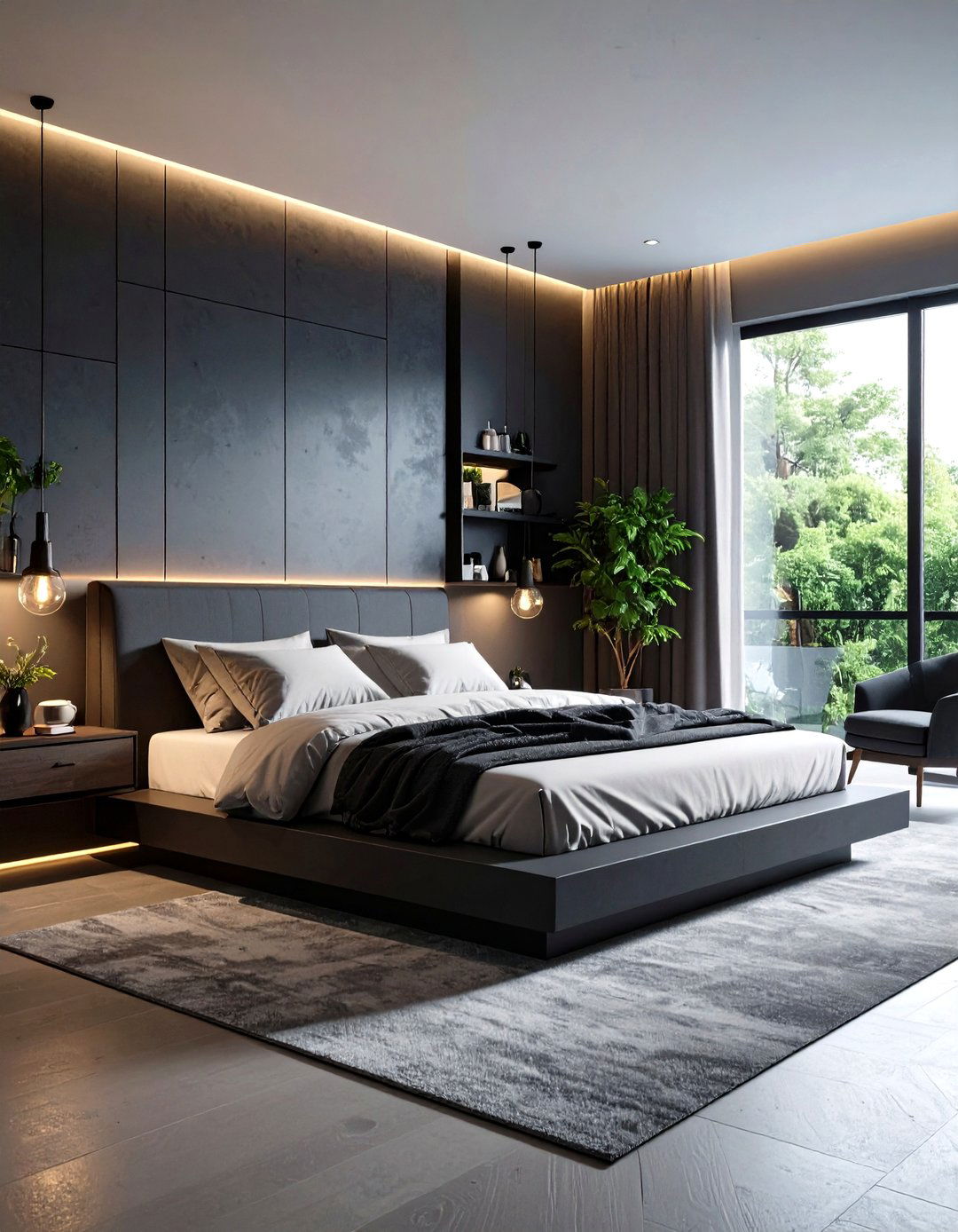Dark Grey Contemporary Platform Design - 24 Dark Grey Bedroom Ideas