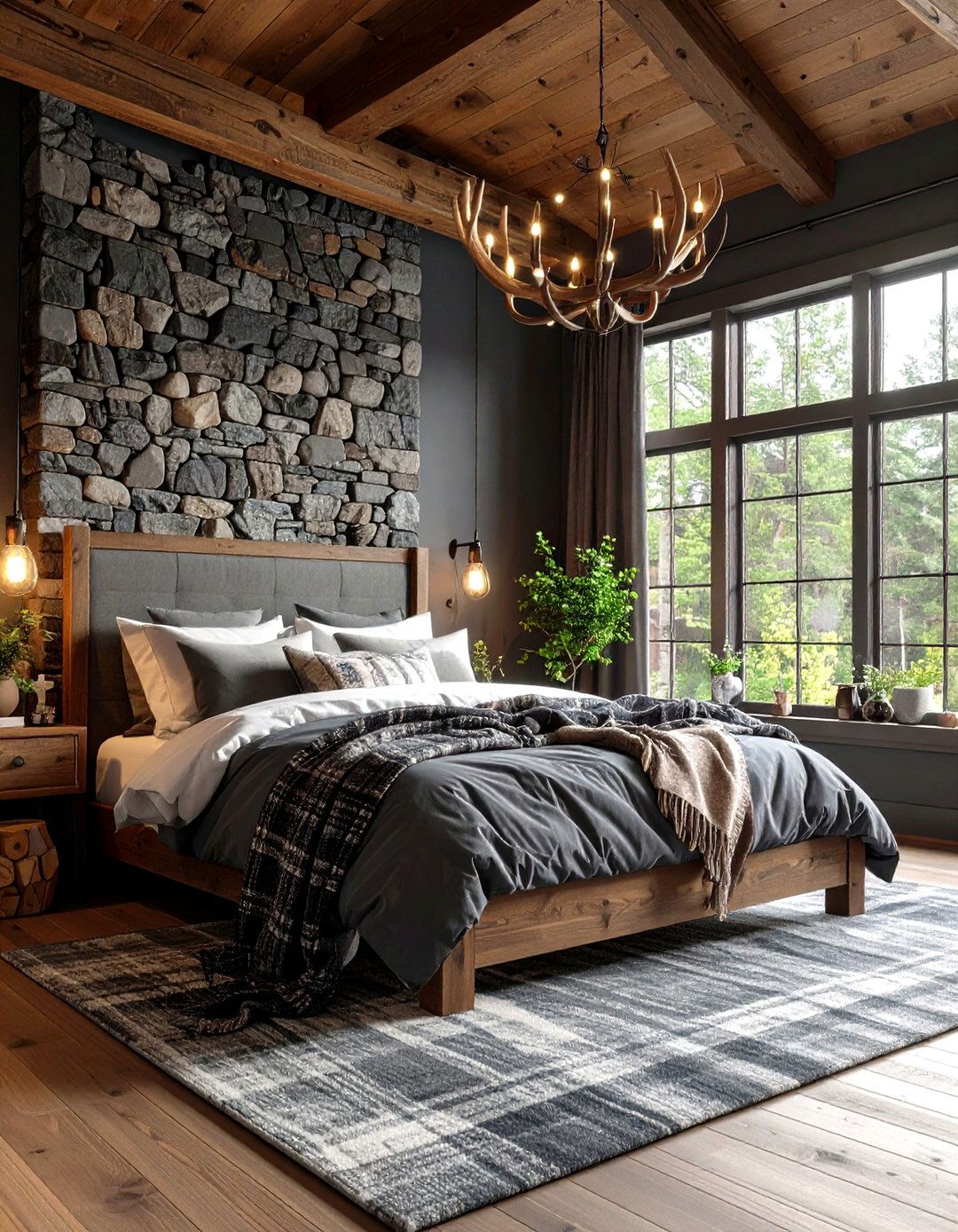 Dark Grey Cozy Cabin Retreat - 24 Dark Grey Bedroom Ideas