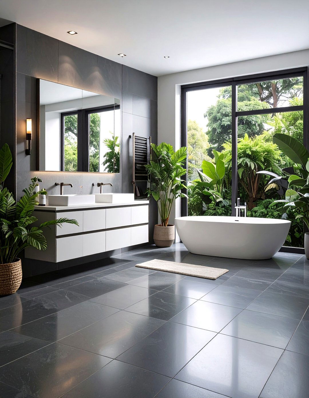 Dark Grey Floor Tile Foundation Design - 24 Black and Grey Bathroom Ideas