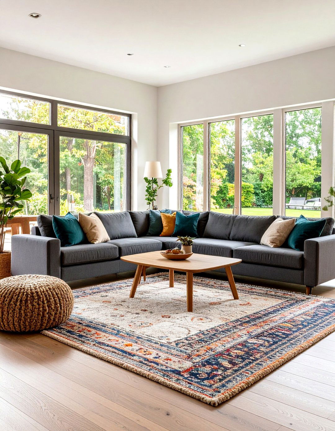 Dark Grey Sectional Open Concept Design - 24 dark grey couch living room ideas