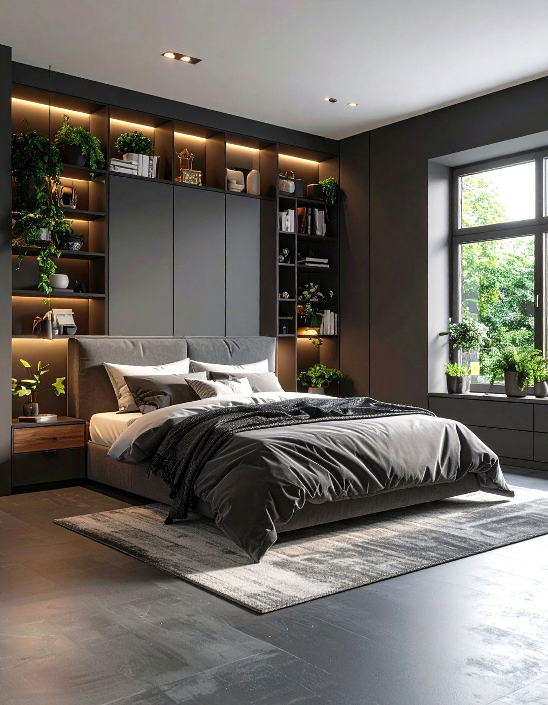 Dark Grey Storage Solutions Integration - 24 Dark Grey Bedroom Ideas