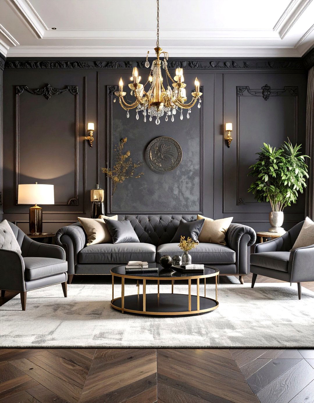 Dark Grey Textured Living Room - 24 Dark Living Room Ideas