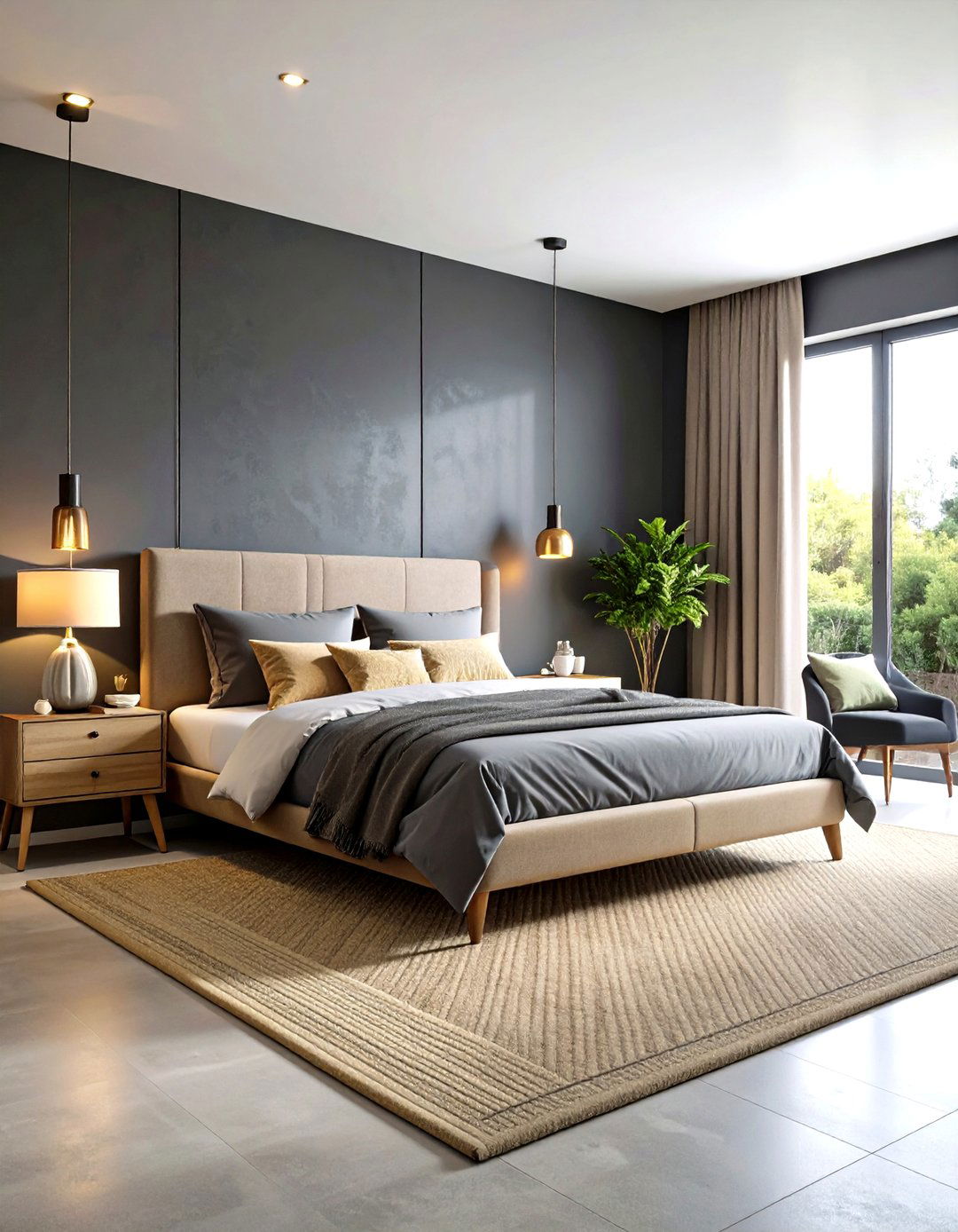 Dark Grey Textured Wall Treatment - 24 Dark Grey Bedroom Ideas